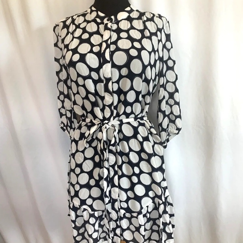 Tyler Boe Deep Navy And White Polka Dot Silk Dress - Size 2 Extra Small